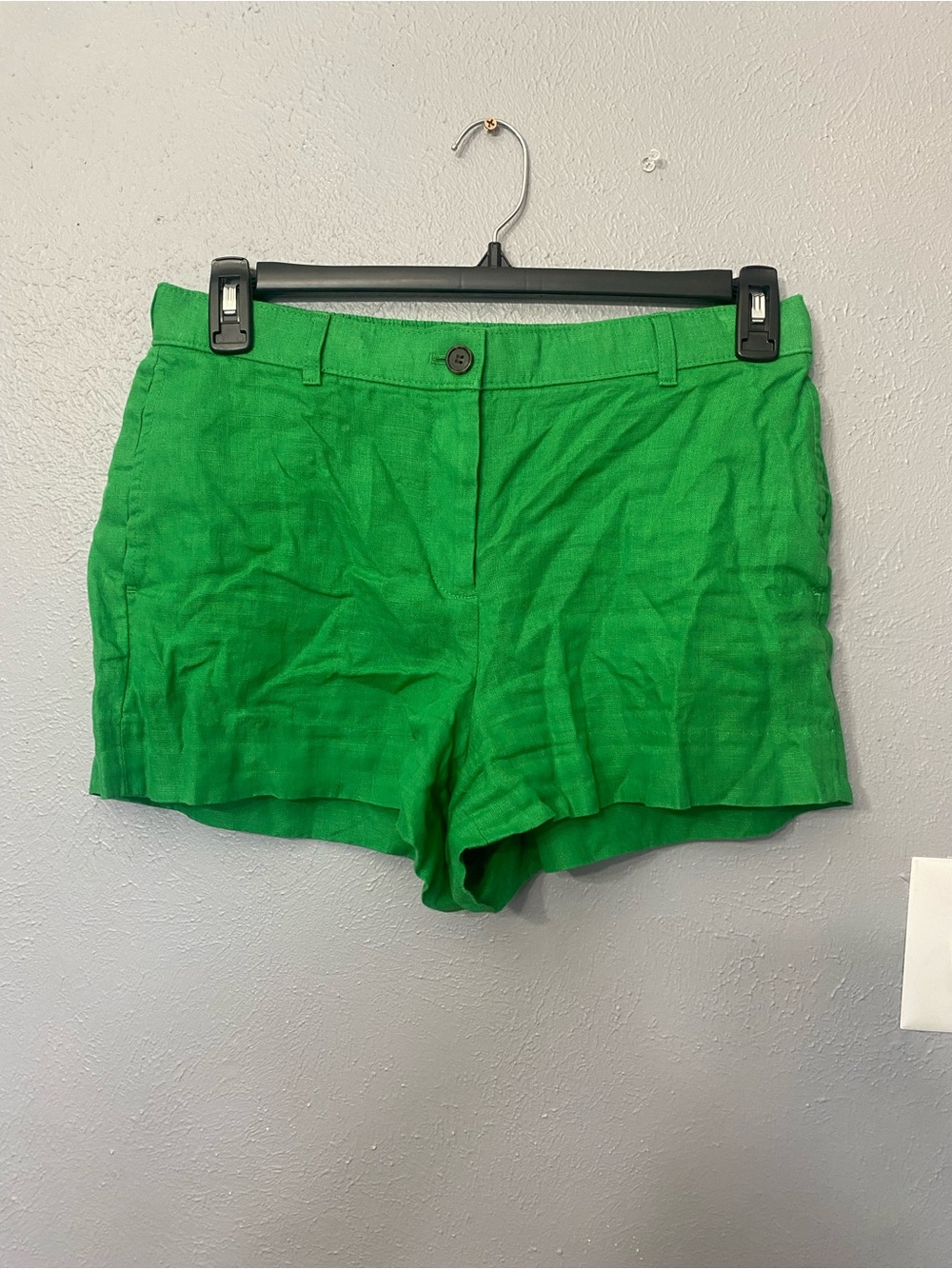 J. Crew Bright Green High-Rise Linen Shorts Medium preppy